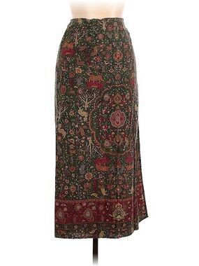 VINTAGE Ralph Lauren Country Green Floral & Red Medallion Maxi Skirt